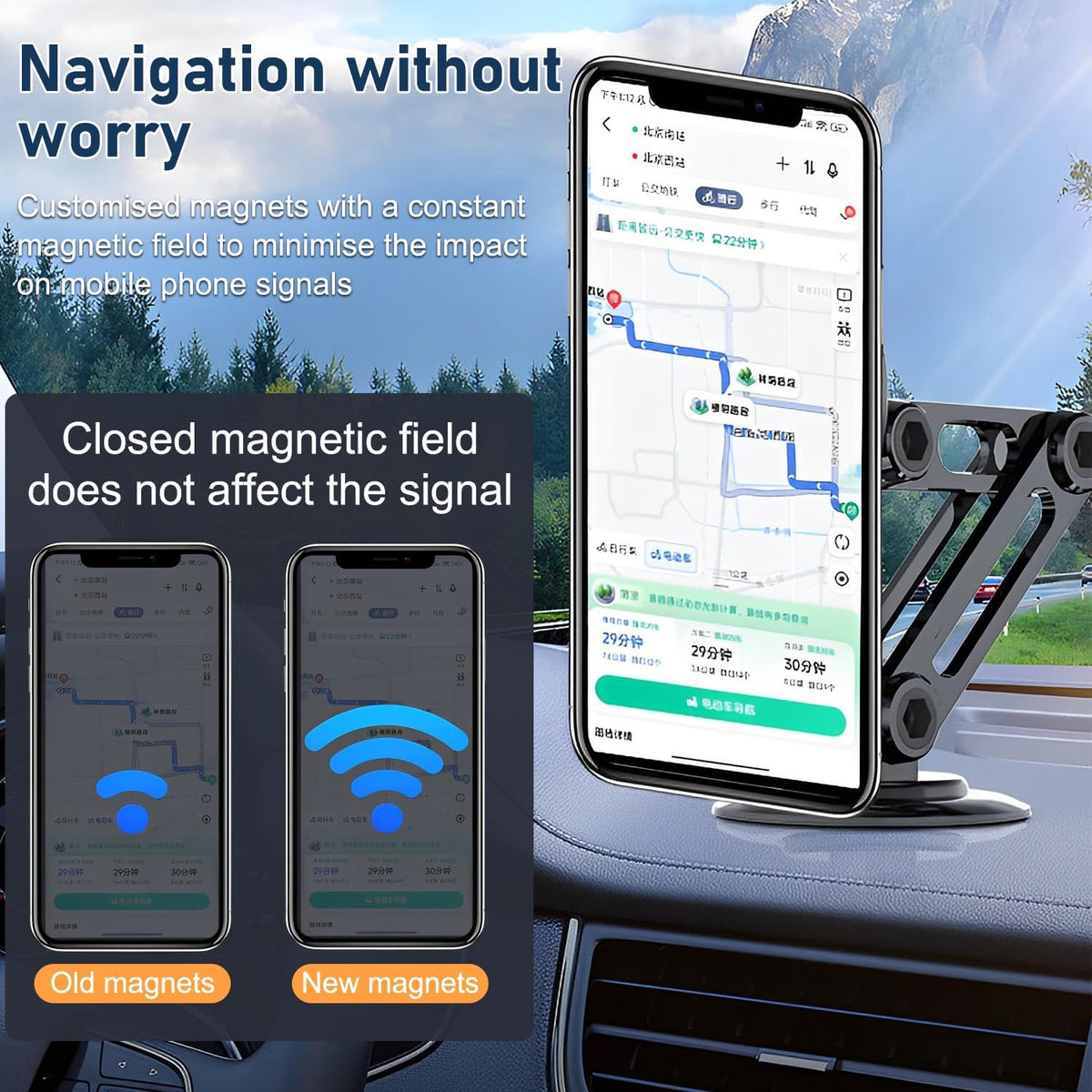 Universal 360° PRO Magnetic Suction Phone Holder Car,Alloy Folding Magnetic Cell Phone Holder for Car [Super Strong Magnet] Bracket Magnetic Dashboard Phone Car Mount for All Smartphone (Black)
