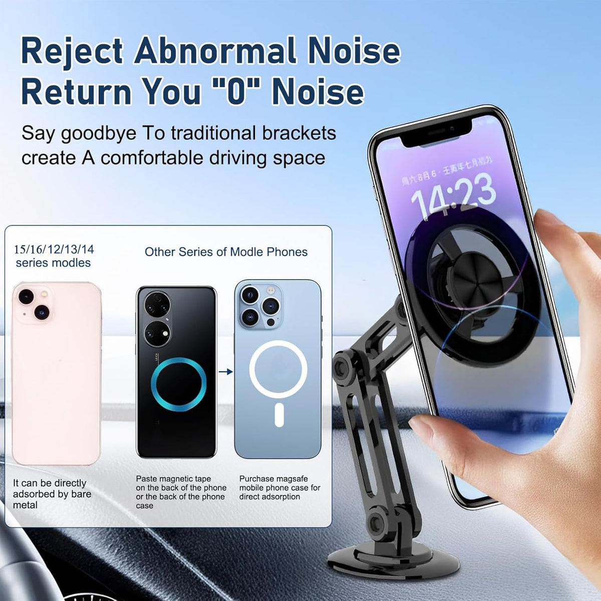 Universal 360° PRO Magnetic Suction Phone Holder Car,Alloy Folding Magnetic Cell Phone Holder for Car [Super Strong Magnet] Bracket Magnetic Dashboard Phone Car Mount for All Smartphone (Black)