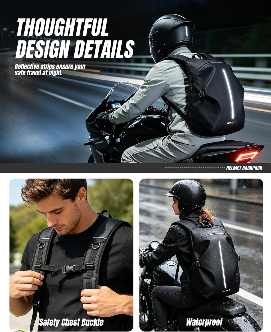 Motorcycle Backpack, Motorcycle Backpacks for Men and Women, Waterproof Motorcycle Backpack, Helmet Bag Bookbag for Riding, Outing