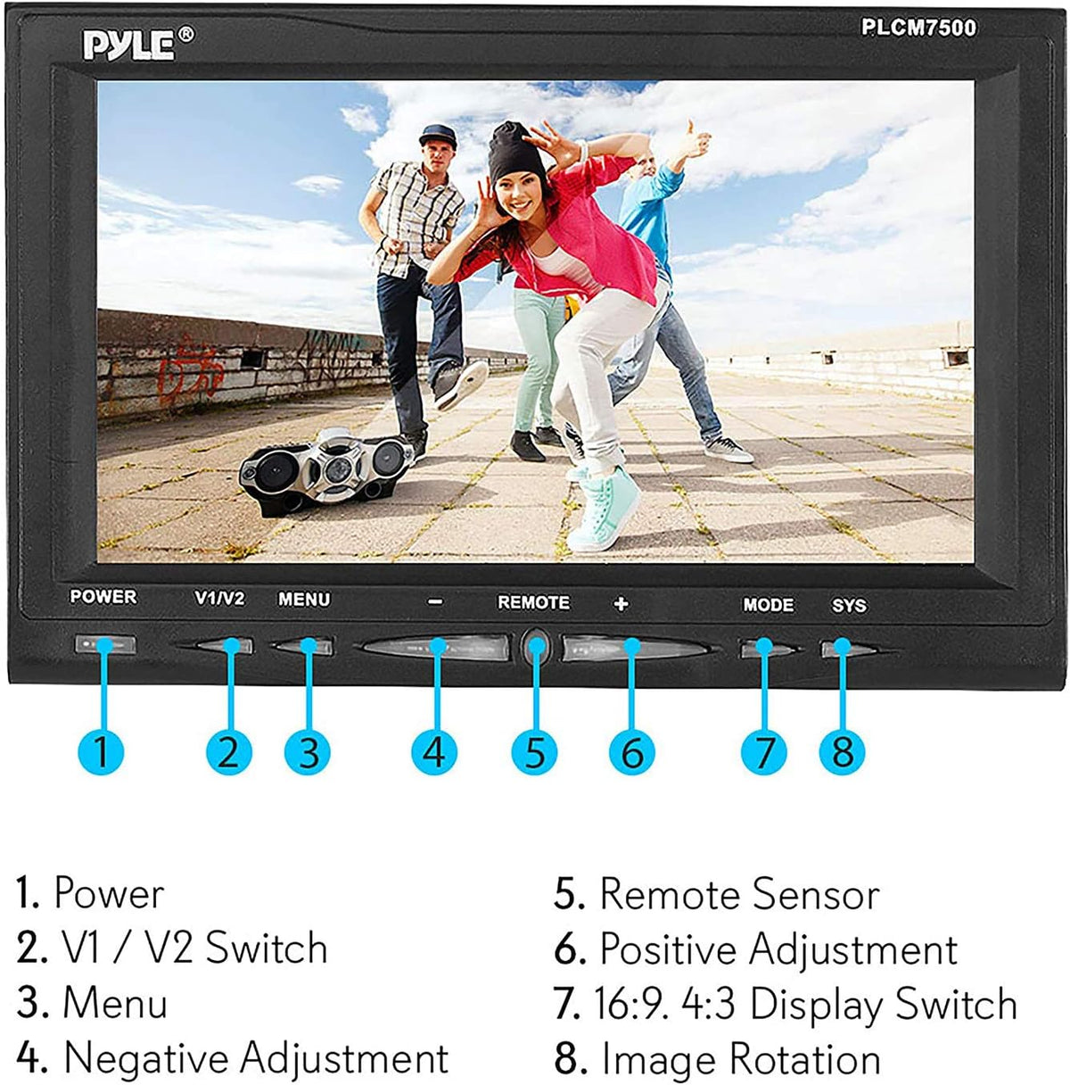 Rear View Backup Car Camera - Screen Monitor System W/ Parking and Reverse Assist Safety Distance Scale Lines, Waterproof & Night Vision, 7" LCD Video Color Display for Vehicles -  PLCM7500