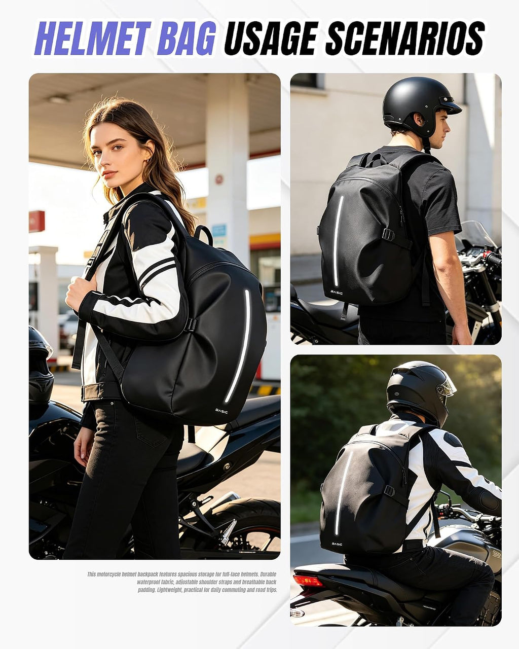 Motorcycle Backpack, Motorcycle Backpacks for Men and Women, Waterproof Motorcycle Backpack, Helmet Bag Bookbag for Riding, Outing