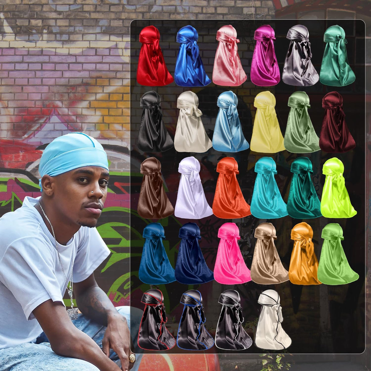 Durags for Men, Silky Satin Durag, Do Rag for Waves, 2 Pieces